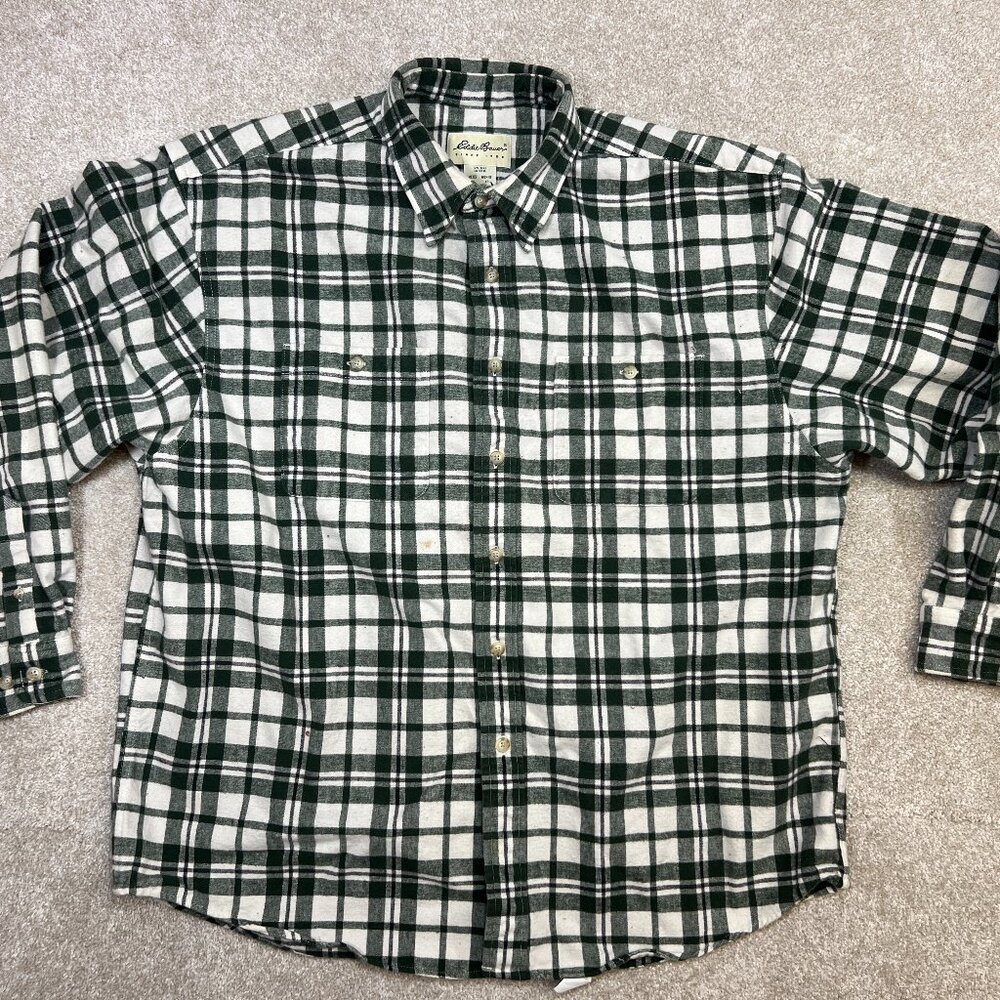 Vtg Eddie Bauer Men's Heavy Duty XL Flannel Long Sleeve Button Up Thick Warm